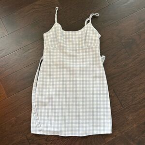 Brandy Melville White and Blue Plaid Sundress Sleeveless Spaghetti Strap
